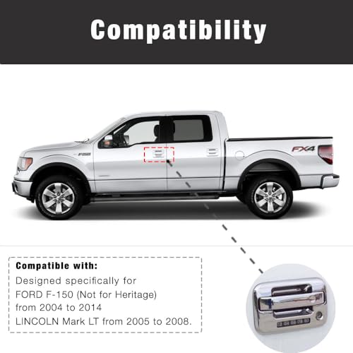 SEGADEN Chrome Plated Door Handle Cover Compatible with 2004-2014 Ford F-150 F150 2005-2008 Lincoln Mark LT (4 Doors with Key Pad No Passenger Keyhole) XG7705