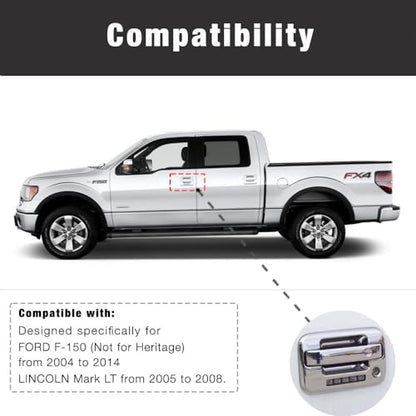 SEGADEN Chrome Plated Door Handle Cover Compatible with 2004-2014 Ford F-150 F150 2005-2008 Lincoln Mark LT (4 Doors with Key Pad No Passenger Keyhole) XG7705