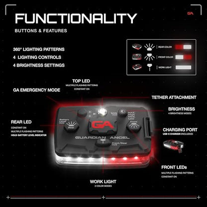 Guardian Angel Elite Series Safety Light, Beacon Device (White/Red Front & White/Red Rear) Rechargeable, Magnetic, Hands-Free Wearable & Mountable LED Light for First Responders, EMS, & Firefighters - color: WhiteRed/WhiteRed, size: 1-Pack