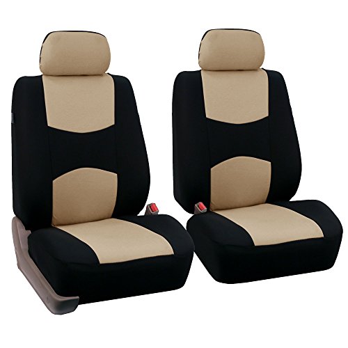 FH Group Car Seat Covers for SUV, Sedan, Van Beige Front Set in Cloth - Low Back Car Seats Covers with Removable Headrest, Universal Fit, Automotive , Washable - color: Beige, style: Seat Cover Front Set