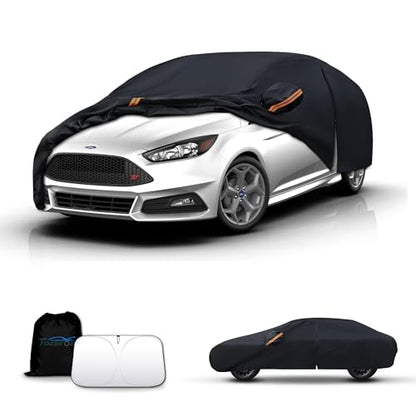 Waterproof Car Cover All-Weather, Heavy-Duty Outdoor Full Exterior Automobiles Snow Cover for Hatchback 164-178 inch with Sun Visor,Zippered & Storage Bag - Black - size: Fit Hatchback Length 164-178 inch(2L)