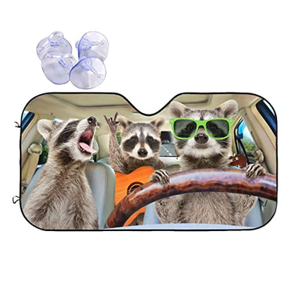 Raccoon Driving Car Windshield Sunshade Front Window Sun Visor Protector Foldable Shield Cover for Truck SUV - color: Black9