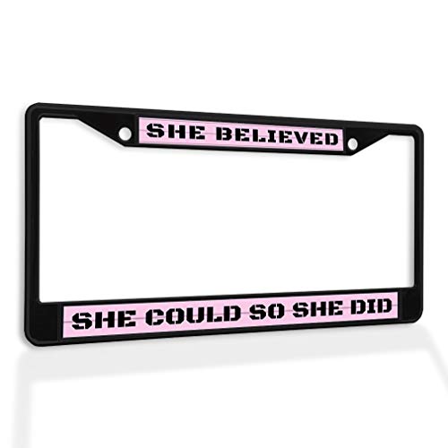 Fastasticdeals Metal Insert License Plate Frame She Believed Could So Did A Weatherproof Car Accessories Black 2 Holes Solid Insert - color: Black 2 Holes Solid Insert