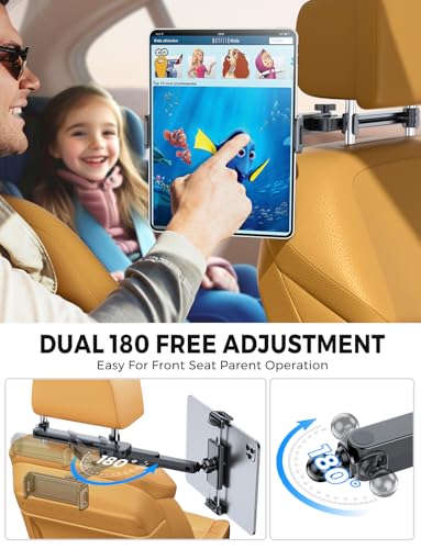 eSamcore for iPad Holder for Car Backseat, Triangular Retractable Arm Headrest Tablet Holder Deeper Clamp Tablet Car Mount Back Seat Kids Car Accessories for 4.7"-11" iPad Pro, Air, Mini, Galaxy Tab