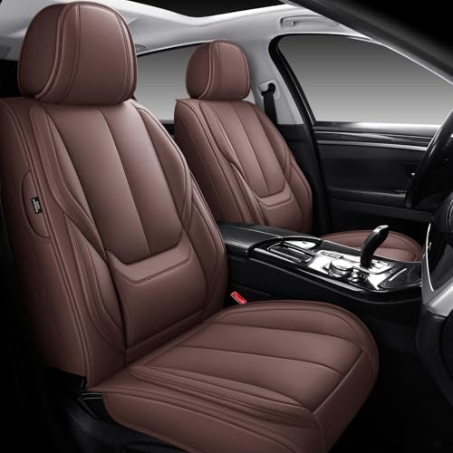 MINGBRON Seat Covers, Car Seat Covers Front Seats, Car Seat Cover, Car Seat Protector Waterproof, Car Seat Cushion Nappa Leather, Brwon Seat Covers Carseat Cover Universal Fit for Most Cars - color: Brown 3, size: 2 Seat Covers (Front Only)