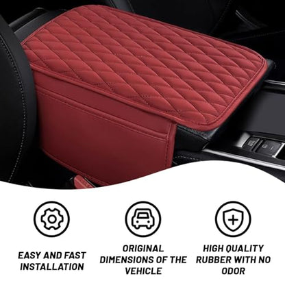 Car Center Console Cover, Upgraded Leather Arm Rest Cover for Car SUV, Car Middle Armrest Console Cover with 2 Storage Bags Scratch Resistant Waterproof Universal Car Accessories (Red) - color: Red