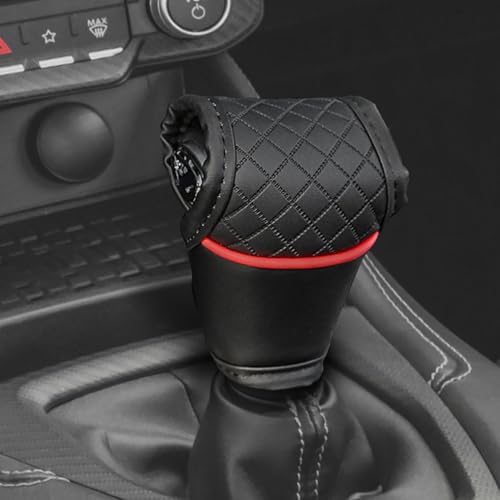 Leather Car Gear Shift Knob Cover, Stick Shift Cover, Anti-Slip Dust Waterproof Gear Shifter Stick Protector, Durable Car Accessories Shifter Lever Knob Protector for SUV Truck RV (Black+Red) - color: Black+Red