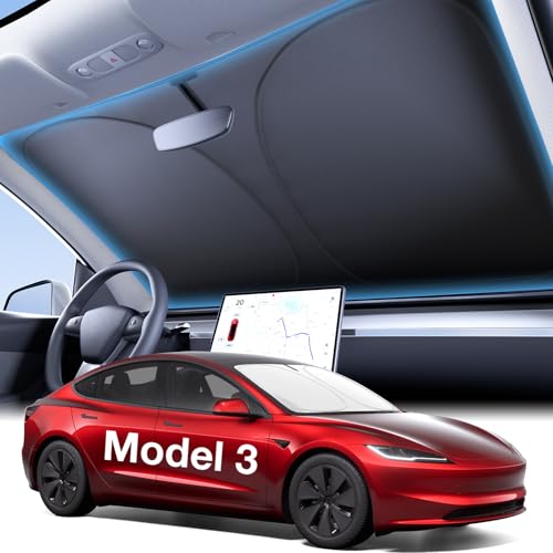 Wigoo 2026 Upgraded Accessories Tesla Model 3 Windshield Sunshade [OEM Design, 100% Sun Blockage] Foldable Heat Insulation Sun Shade with Storage Bag, for Tesla Model 3 2016~2026, Silver Coating - size: 2. Model 3 (2016-2026)