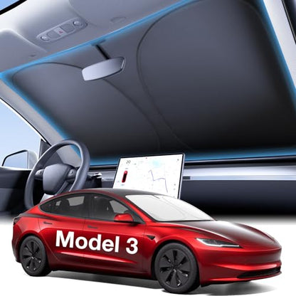 Wigoo 2026 Upgraded Accessories Tesla Model 3 Windshield Sunshade [OEM Design, 100% Sun Blockage] Foldable Heat Insulation Sun Shade with Storage Bag, for Tesla Model 3 2016~2026, Silver Coating - size: 2. Model 3 (2016-2026)