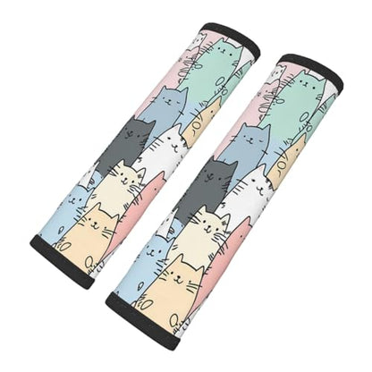 Seat Belt Cover Pad Cute Cartoon Cats Pattern Soft Safety Car Automotive Seat Belt Pads Cushion Shoulder Strap Covers for Cars or Bags, 2 Pcs - color: Cute Cartoon Cats Pattern