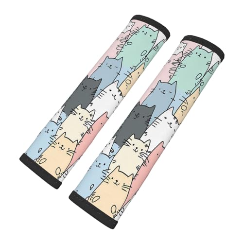 Seat Belt Cover Pad Cute Cartoon Cats Pattern Soft Safety Car Automotive Seat Belt Pads Cushion Shoulder Strap Covers for Cars or Bags, 2 Pcs - color: Cute Cartoon Cats Pattern
