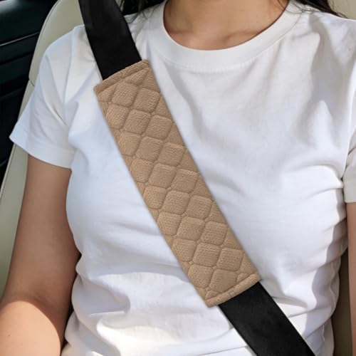 2PCS Car Seat Belt Pads Cover, Fluffy Car Seatbelt Covers, Soft Car Seat Belt Strap Cushion Protect Your Neck and Shoulder, Driving Seat Belt Shoulder Strap Cover for Most Autos (Khaki) - color: Khaki