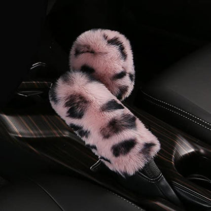 Pinbola 5pcs in 1 Set Faux Wool Steering Wheel Cover Soft Fluffy Handbrake Cover & Gear Shift Cover & 2pcs Seat Belt Shoulder Pads Warm Universal Fit for 15 Inch (L-Pink) - color: L-Pink