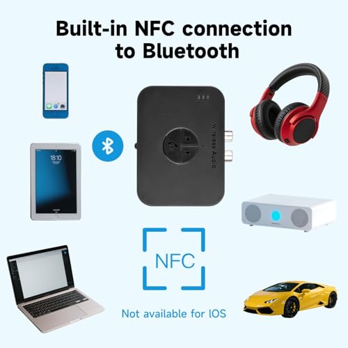 M2R Bluetooth 5.4 Audio Receiver 3.55mm RCA Bluetooth Adapter for Stereo Wireless Audio Receiver/USB Flash Drive/NFC One Touch Connection for Home and Car Stereo System Speakers - color: M2R