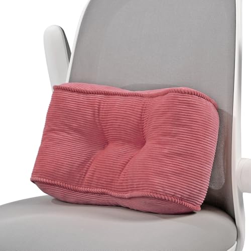 Lumbar Support Pillow for Study Desk Chair, Bite-Size Natural Latex Foam Back Support Pillow for Lower Back Pain Relief, Soft & Support Corduroy Office Chair Cushion, S, Pink - color: Pink, size: S (14.9"x9")