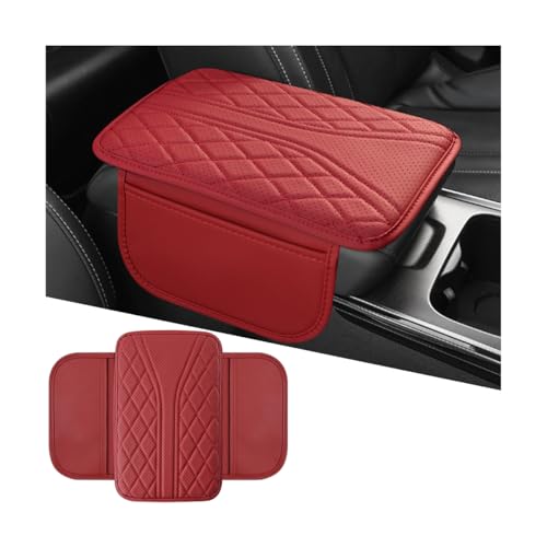 Mandark Car Center Console Cover, Leather Vehicle Armrest Cushion with 2 Storage Bags, Automotive Interior Arm Rest Seat Protection Box Pad Accessories, Universal for SUV, Sedan, Truck (Red) - color: Red