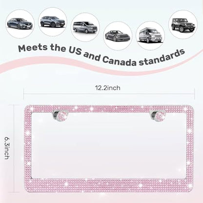 2 Pack License Plate Frames for Women, Sparkly Rhinestone Diamond Car Accessories with Glitter Crystal Caps (Pink (2PCS)) - color: Pink (2PCS)