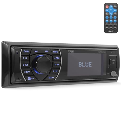 Pyle Bluetooth Marine Receiver Stereo - 12v Single DIN Style Boat In dash Radio Receiver System with Digital LCD, RCA, MP3, USB, SD, AM FM Radio - Remote Control, Wiring Harness - PLRMR27BTB (Black) - size: 300w