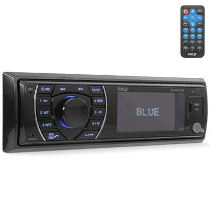 Pyle Bluetooth Marine Receiver Stereo - 12v Single DIN Style Boat In dash Radio Receiver System with Digital LCD, RCA, MP3, USB, SD, AM FM Radio - Remote Control, Wiring Harness - PLRMR27BTB (Black) - size: 300w