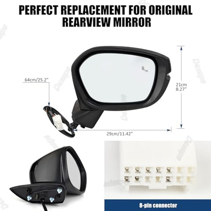 Passenger Side Mirror Assembly Compatible with Honda Civic 2022-2025 Heated with Blind Spot Monitor, Turn Signal, Power Adjustable Glass Replace 76208T20A31 HO1321352 (8Pin Right) - style: 8pin Right