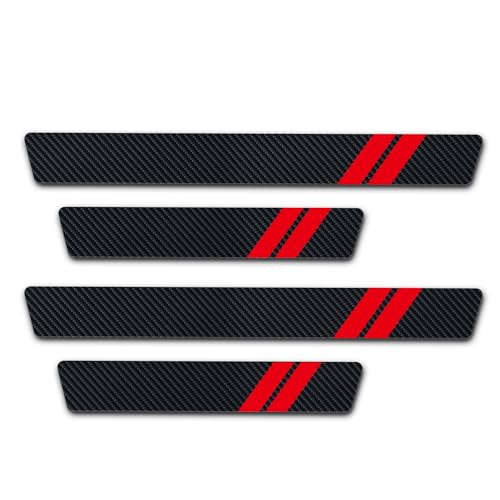 4Pcs Door Sill Plate Protectors for Dodge Challenger Charger SRT RAM Car Accessories, Carbon Fiber Leather Door Sill Stickers for Dodge Auto Accessories - color: Red Ram