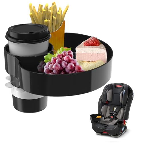 Kids Car Seat Tray, Travel Tray with Cup Holder for Toddler Baby, Kids Car Seat Food Snack Organizer for Road Trip, Stroller snack Organizer Travel Must Haves Toddler Must Haves (Black) - color: Black, size: 1 Pack