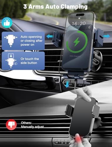 Wireless Car Charger, MOKPR Auto-Clamping Car Mount 15W/10W/7.5W Fast Charging Air Vent Car Phone Mount Compatible with iPhone 15/14/13/13 Pro/12 Pro Max/12 pro/12/11/10 Series, Samsung Galaxy Series - color: Royal blue