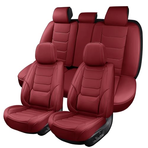 Red Leather Car Seat Covers Full Set Breathable Seat Protectors Waterproof Automotive Seat Covers Universal Fit for Most Cars SUVs Trucks Vehicles - color: RED2, size: Front and Rear