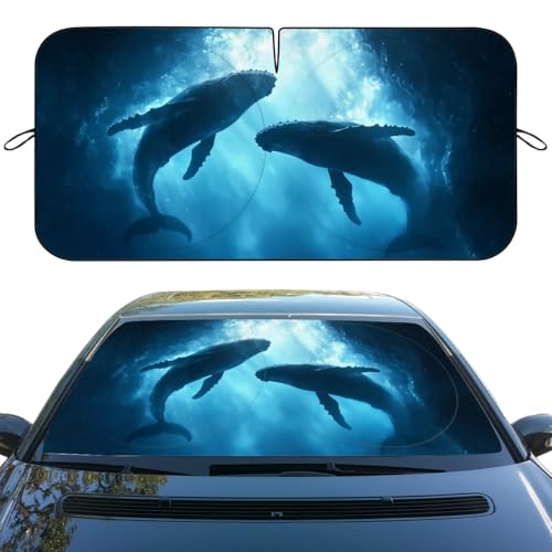 Ocean Car Windshield Sun Shade - Blue Underwater World Whale Heatshield Blocks UV Rays Sun Visor Protector for Sedan Truck SUV - 59" L x 31.5" W - color: Ocean, size: 59"L x 31.5"W