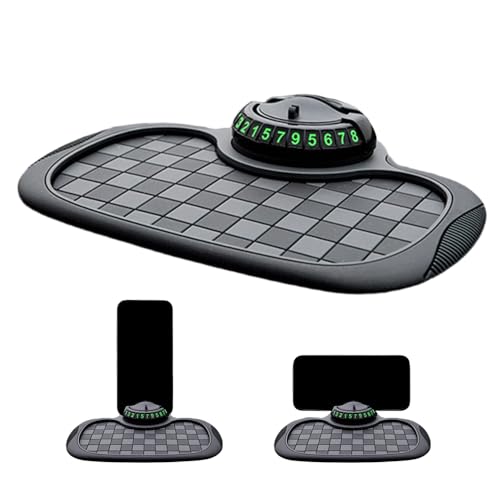 Universal Anti-Slip Car Dashboard Mat, 2026 New 360° Rotatable Phone Holder Dashboard Pad with Temporary Parking Number, Anti Skid Organizer for Phone Sunglasses Keys (Gray Black) - color: Gray Black