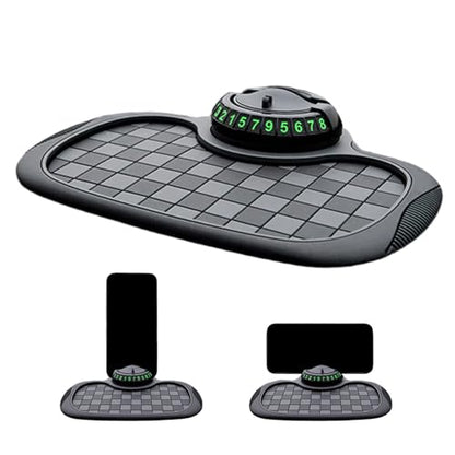 Multifunction Car Anti Slip Mat, 360° Rotatable Phone Holder Dashboard Pad with Temporary Parking Number, Anti Skid Organizer for Phone Sunglasses Keys (Black-Gray Checkered Pattern) - color: Black-Gray Checkered Pattern