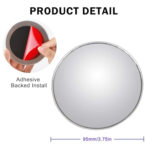 2Pcs Large Stick-on Blind Spot Car Mirror, 3.75 Inch Non-Adjustable Big Round Convex Rear View Mirrors, HD Glass Blindspot Convex Rearview Mirror for Car, an, SUV and Trucks