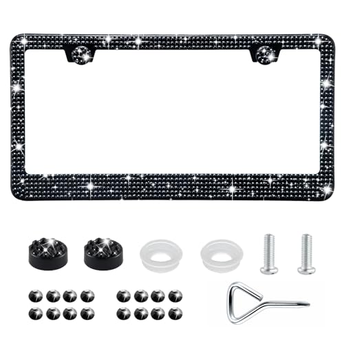 GaRhomxy Bling License Plate Frames for Women, 1 Pack Handcrafted Sparkly Rhinestone Car Accessories, Premium Stainless Steel Frame with 1000+ Faceted Glass Crystals & Free Glitter Caps (Black) - color: black, size: 1PCS