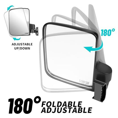 10L0L Golf Cart Mirror, No Drilling Extra Large Side View Mirror Universal for Yamaha, Club Car, EZGO, Folding Side Rear View Mirrors Adjustable 180 Degree - style: Basic