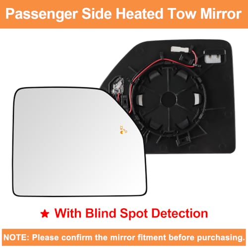 Senzeal Passenger Side Heated Mirror Glass with Blind Spot Detection BLIS for Ford F150 2015-2020 Ford F250 F350 F450 F550 2017-2022 Upper Tow Mirror (Right Side) - size: Passenger Upper Side with Blind Spot (Right)