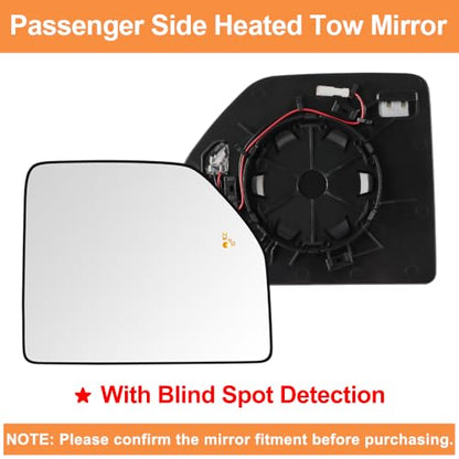 Senzeal Passenger Side Heated Mirror Glass with Blind Spot Detection BLIS for Ford F150 2015-2020 Ford F250 F350 F450 F550 2017-2022 Upper Tow Mirror (Right Side) - size: Passenger Upper Side with Blind Spot (Right)