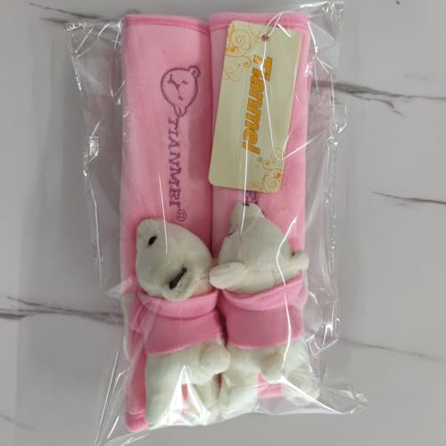 Tianmei 2Pcs Bear Doll Styling Faux Suede Car Seat Belt Strap Cover Shoulder Strap Pad (Pink Color) - color: Bear Pink - 2PCS