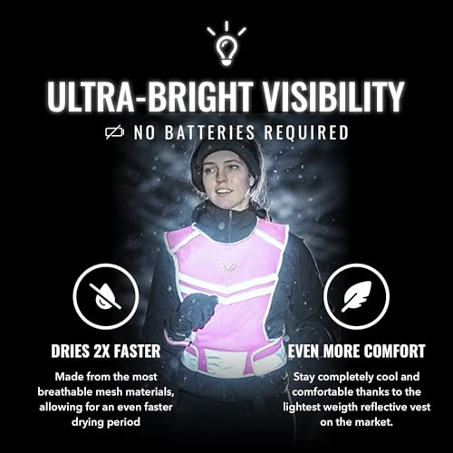 Reflective Running Vest with Pocket & 2 Bands with High visibility for Night Running, Walking & Cycling - color: Pink, size: XX-Large