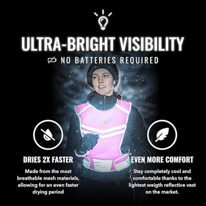 Reflective Running Vest with Pocket & 2 Bands with High visibility for Night Running, Walking & Cycling - color: Pink, size: Large