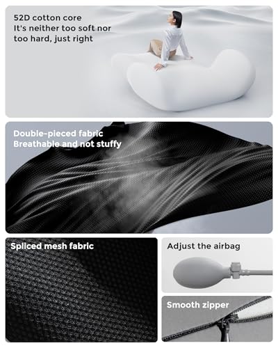 BEBAS Adjustable Air Lumbar Support Pillow for Office Chair, Car & Gaming Chair Memory Foam Back Support for Pain Relief & Posture Correction with Washable Cover, Grey