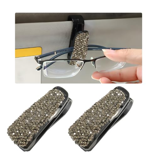 Wevdn 2 PCS Car Sun Visor Glasses Holder, Fashion Bling Car Eyeglasses Sunglasses Hanger for Women Girls, Glasses Holder Clip Hanger Mount with Ticket Card Clip, Car Accessories (Gray) - color: Gray