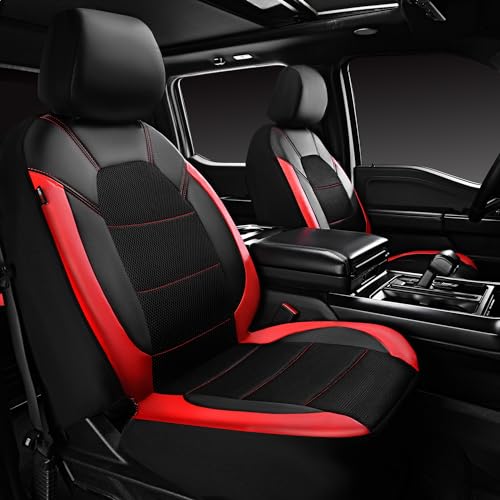 CAR PASS Universal Leather car seat Covers Sport fits Most Cars, SUVs, Trucks, and Vans (Full Set, Black Red) - color: Black and Red, size: Full Set