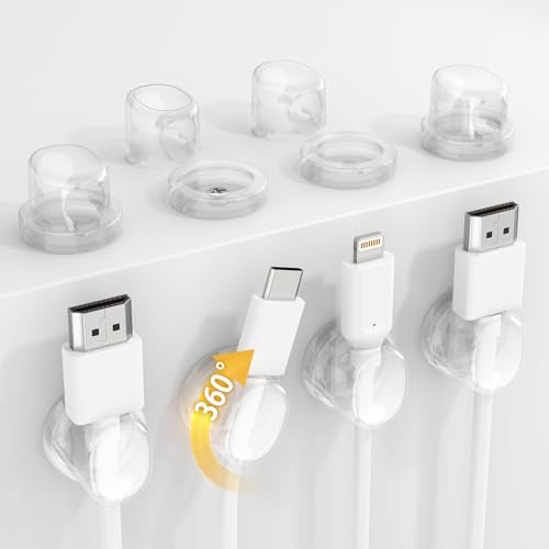 Rotatable Cord Organizer, Snap-Lock Cable Clips Phone Charger Cord Holder, 8 Pack Desk Cable Management, Adhesive Wire Organizer for Nightstand/Car/Kitchen/Office Accessories/Room Decor, Clear - color: Clear