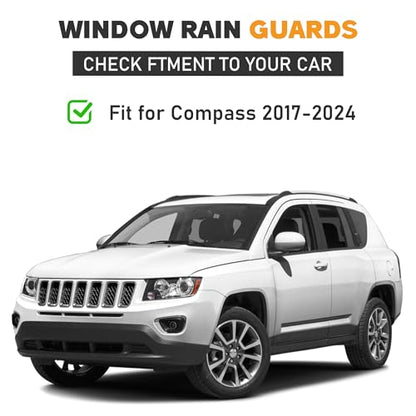 Shatterproof Taped-On Window Deflectors for Jeep Compass 2017-2025 with Chrome Trim, Rain Guards, Window Visors for Car, Vent Deflector, 4pcs - size: For 2017-2025 Compass