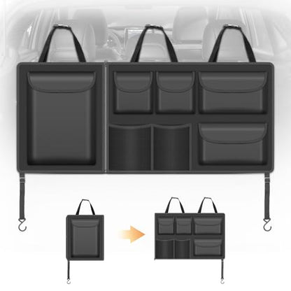 Detachable Hanging Trunk Organizer, Foldable Car Trunks Organizer Back Seat Hangings with 7 Large Compartments, Hanging Trunk Organizer for SUVs, Jeeps, Hatchbacks