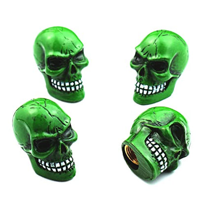 Cars Tires Valve Stem Caps Cover Dustproof Cool Skull Head Fit Most Vehicle SUV Bike Trucks Motorcycles 4 Pcs/Set（Green） - color: green