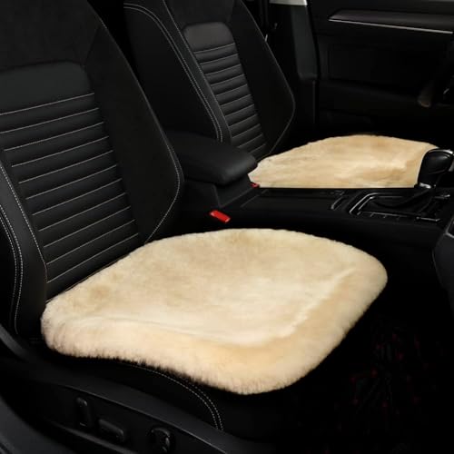 LLB Genuine Sheepskin Car Seat Cushion Seat Covers for Cars Trucks SUV Comfort Seat Protector Pad for Car Driver Seat Car Accessories for Women Office Chair Car Decor (Pearl Front Seat Cushions-2 Pcs) - color: Pearl, size: Front Seat Cushions-2 Pcs