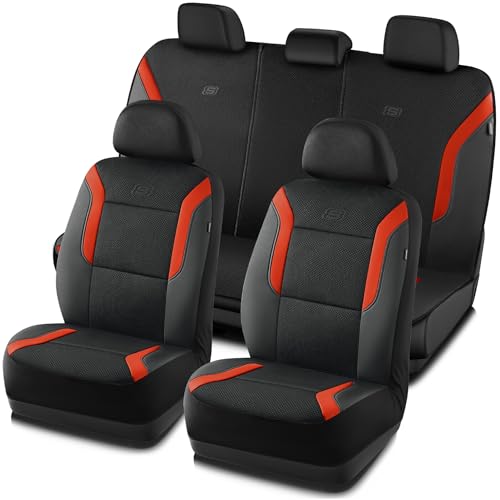Skechers Memory Foam Car Seat Covers, Air Cool Mesh Thick Seat Covers, Car Seat Full Sets, Airbag Compatible, Automotive Comfort Protection for Most Cars,Vans,Trucks, SUVs,Orange - color: Black/Orange, size: Full Set