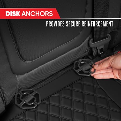 Motor Trend Rear Seat Cushion - Black Diamond Stitched Faux Leather Rear Seat Cover for Cars, Trucks, SUVs - Padded, Waterproof, Non-Slip Back Seat Cover with Storage Pockets - color: Black