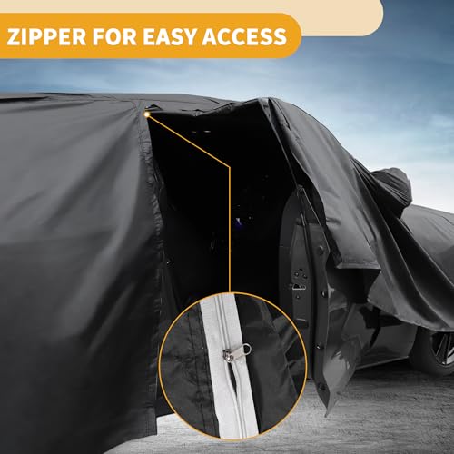 Waterproof All-Weather Universal Car Cover with Right Side Zipper, 190T Polyeste Black Blue Fits for Wagon 190" to 198" Length - size: Fit for Wagon Length 190" to 198"